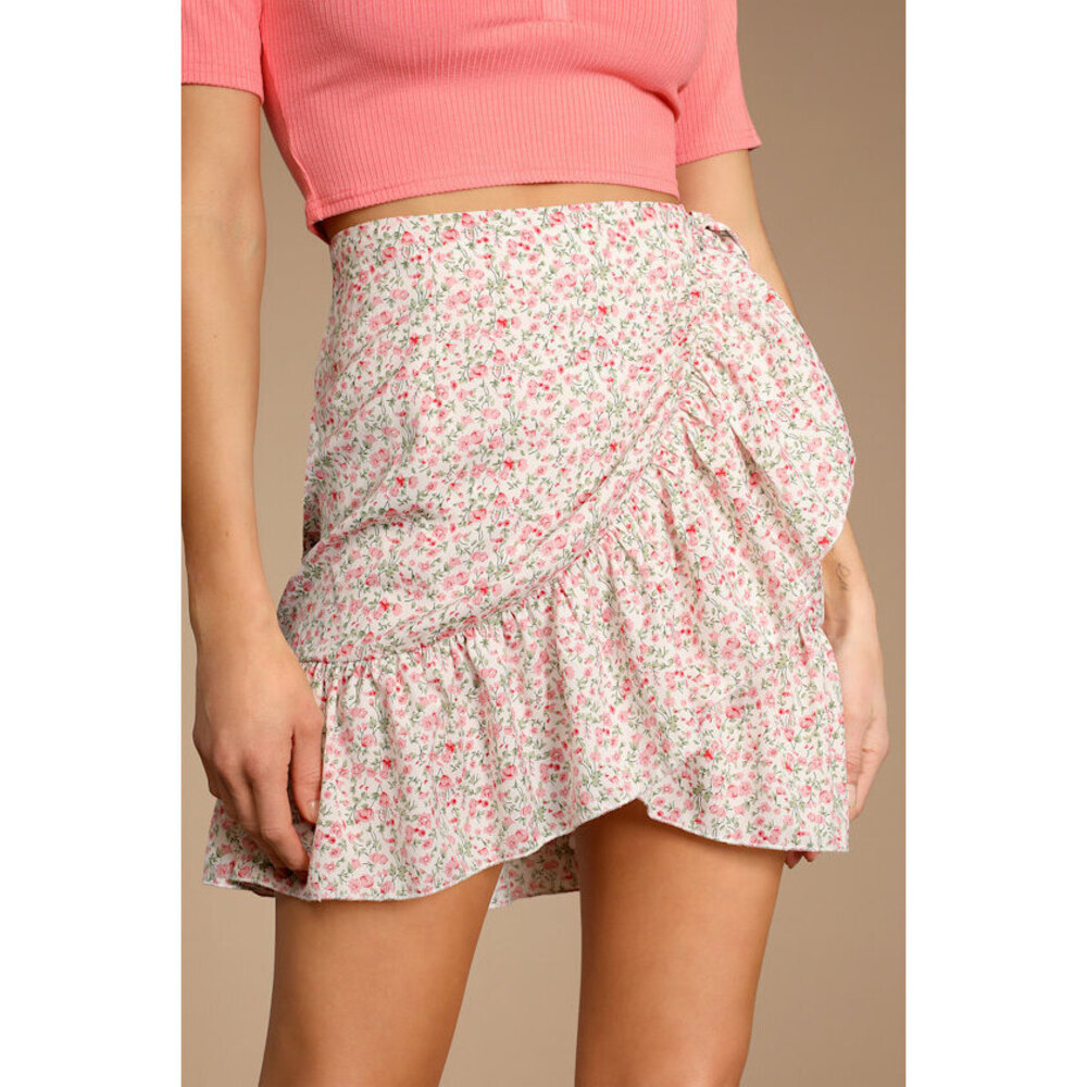 Lulus Flourishing Dreams White Floral Print Wrap Mini Skirt - Size XL
